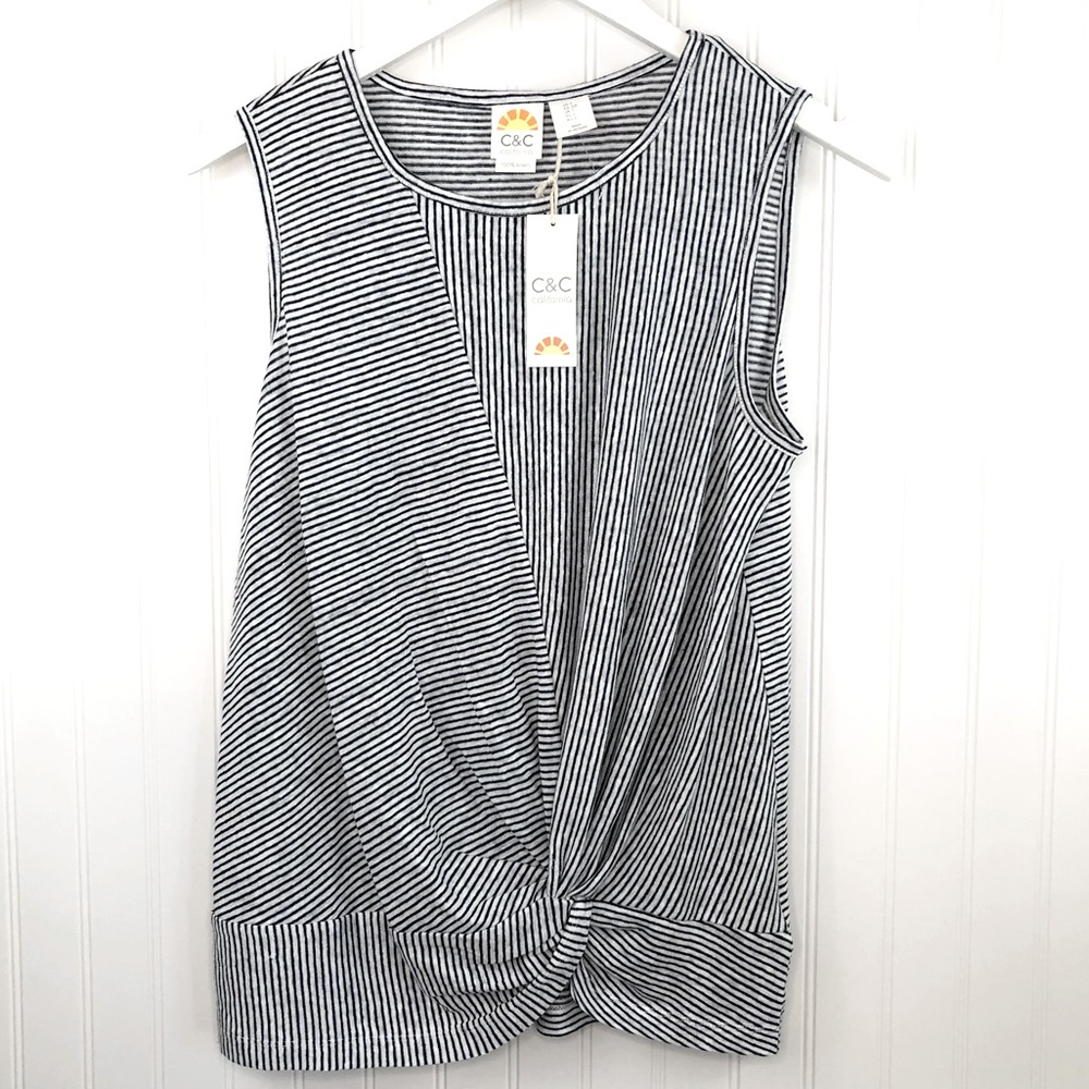 C&C California Women’s Striped Linen Tank Top Sz S